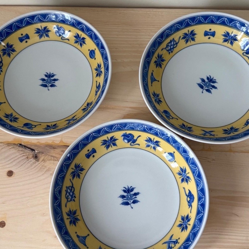 Vtg Vista Alegre Castelo Branco Porcelain 3 bowls Blue & Yellow Floral‎